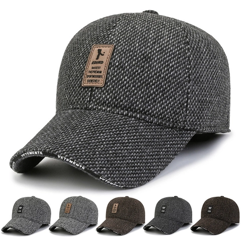 Berretto Da Baseball Invernale Da Uomo Lana Calda Spessa Cotone Tweed Cappello Esterno Regolabile Paraorecchie Morbido