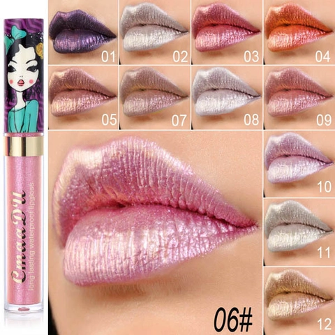 Metallic Chameleon Diamond Glitter Lip Gloss Waterproof Long Lasting Shimmer Liquid Lipstick Cartoon Girl Illustration