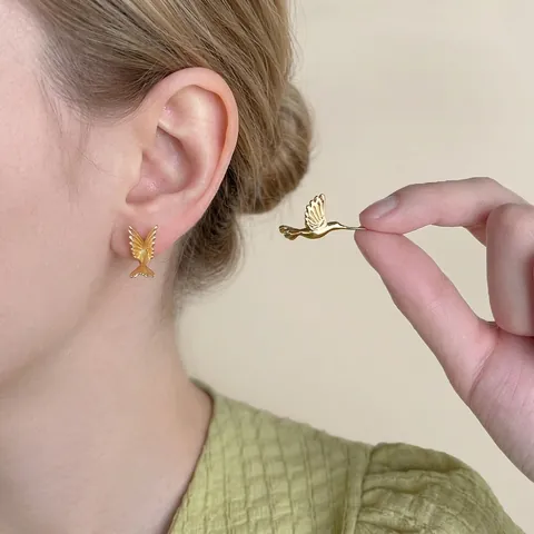 Künstlerische Matte Gold Kolibri Ohrstecker Minimalistisches Kupfer Vogel Design Schmuck Für Damen Elegantes Tier Stil Accessoire
