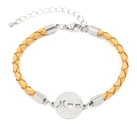 Bracciale In Corda Di Cuoio Intrecciato Ciondolo Cuore Mom Acciaio Inossidabile Charm Ritaglio Rotondo Regalo Gioielli Festa Della Mamma