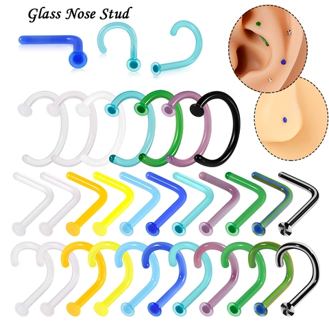 Piercing Per Naso In Vetro Forma C Forma L Anelli Per Naso Trasparenti Colorati Gioielli Per Il Corpo Minimalisti Invisibili