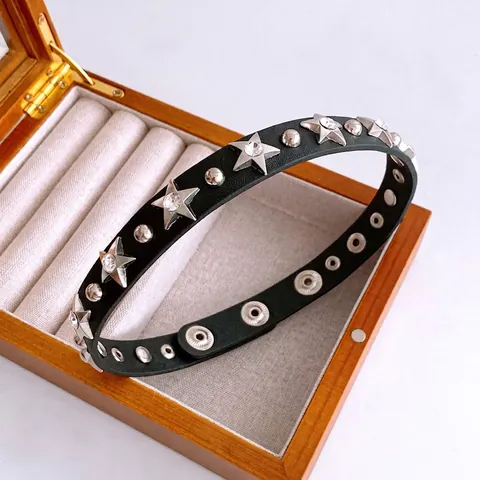 Punk Star Niet Choker Halskette Kunstleder Legierung Strass Verstellbar Gothic Cool Style Halsschmuck Für Frauen Mädchen