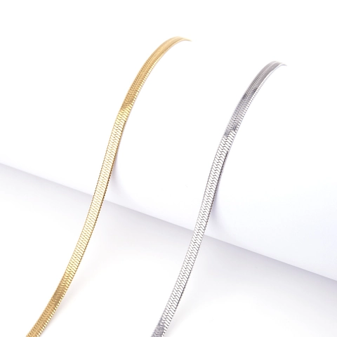 Stainless Steel Flat Snake Chain Necklace Minimalist Hip Hop Herringbone Blade Chain For Men Women