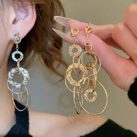 Knotted Multi Layer Round Rings Drop Earrings With 925 Sterling Silver Earring Post Hammered Texture Copper For Women