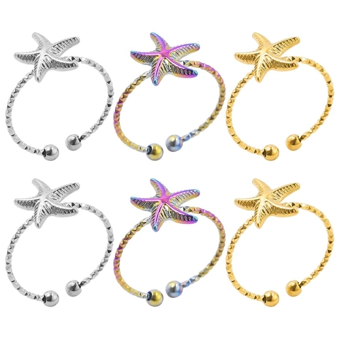 Anello Stella Marina Acciaio Inossidabile Fascia Aperta Regolabile Stile Oceano Gioielli Minimalisti Per Donne