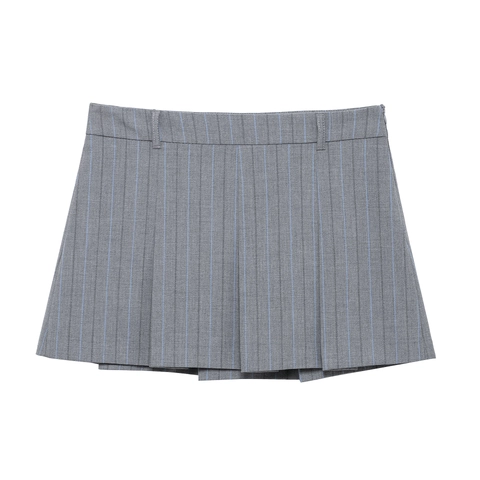 Jupe Courte Plissée Femmes À Rayures Style Preppy Taille Haute Ligne A Grise Bleue Polyester Fermeture Éclair Passants Ceinture