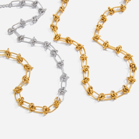 Knot Chain Necklace Stainless Steel 18K Gold Plated Mixed Color Waterproof Geometric Jewelry For Women