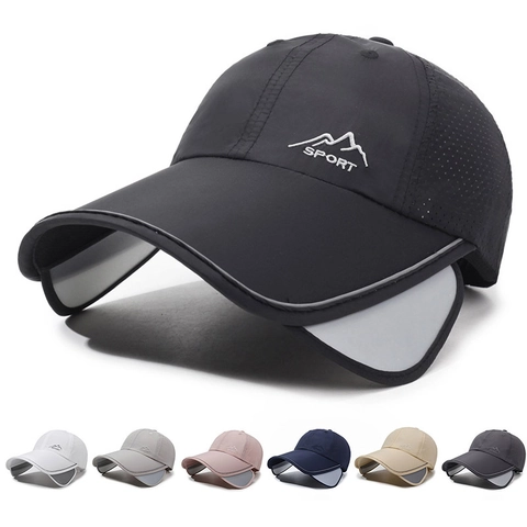 Quick Drying Baseball Cap Polyester Breathable Mesh Sun Protection With Retractable Side Brims Outdoor Sports Unisex