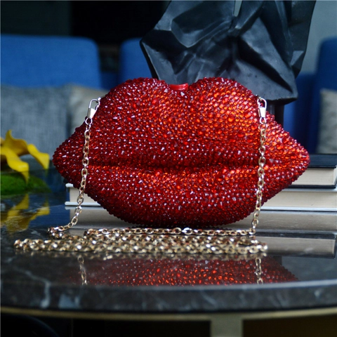 Pochette De Soirée En Forme De Lèvres Strass Acrylique Luxe Fête Mariage Sac À Main Étincelant Avec Chaîne