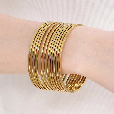 Bracciale Rigido Impilabile Minimalista Da Donna In Acciaio Inossidabile Placcato Oro 18K Lucidato