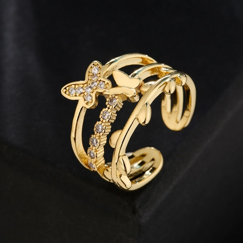 Anello Aperto Regolabile MOM Corona Farfalla Rame Placcato Oro 18K Zircone Gioielli Raffinati Regalo Per Donne Madre