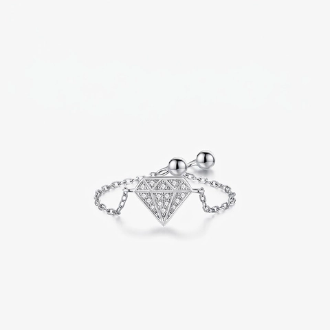 925 Sterling Silver Ring Geometric Diamond Shape Cubic Zirconia Adjustable Pull Chain Minimalist Jewelry For Women