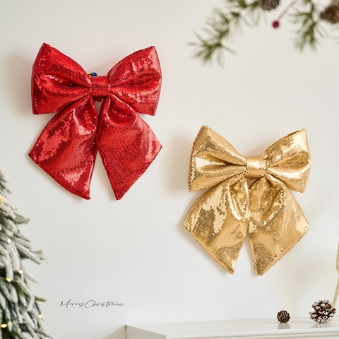 Sequin Christmas Bow Ornaments Shiny Glitter Hanging Decoration For Tree Window Home Holiday Party Decor
