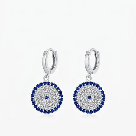 Evil Eye Runde Creolen Ohrhänger Aus 925 Sterling Silber Mit Blauen Und Weißen Zirkonia Im Retro Trendigen Stil Für Damen