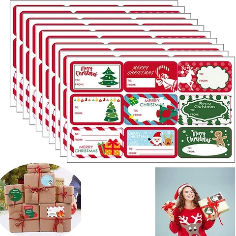 Christmas Gift Tag Stickers Holiday Label Decals With To From Writing Area For Present Wrapping Santa Snowman Reindeer Designs