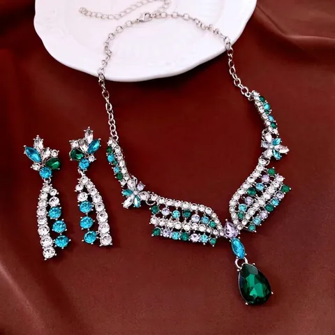 Gioielli Fiore Lusso Vintage Collana Orecchini Lega Cristallo Strass Ciondolo Floreale Con Perno Argento Donne
