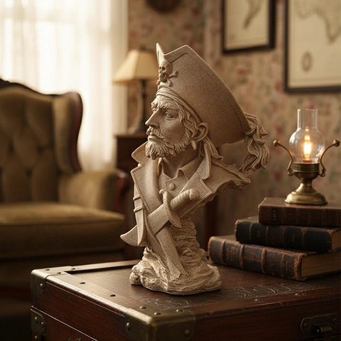 Vintage Pirate Captain Bust Sculpture Resin Nordic Nautical Theme Statue For Home Office Desk Decor Crossed Swords