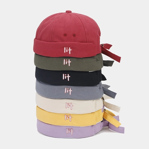 Retro Docker Hat Brimless Canvas Cap With Lit Embroidery Adjustable Streetwear Miki Hat For Men Women