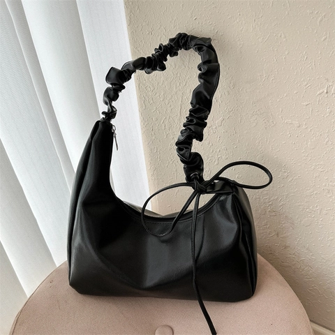 Borsa Sottobraccio Donna con Tracolla Arricciata in Pelle PU Hobo Borsa a Spalla con Fiocco Moda Casual Borsa a Tracolla