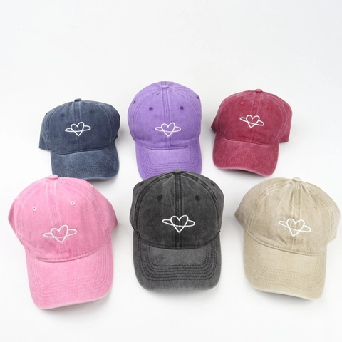 Cappello Da Baseball In Cotone Lavato Ricamo Cuore Pianeta Retro Cappello Da Sole Casual Regolabile Per Donne Uomini