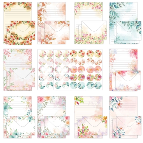 Watercolor Floral Stationery Elegant Letter Paper And Envelopes With Stickers For Writing Invitation Aesthetic Paper