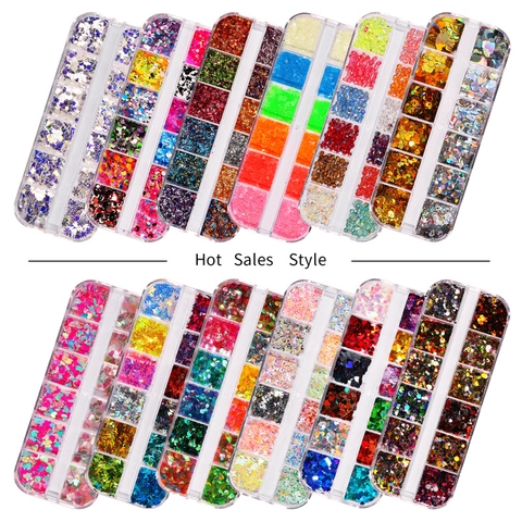 Iridescent Laser Nail Art Sequins Butterfly Heart Star Shapes Luminous Fluorescent Glitter For DIY Decoration Manicure Box