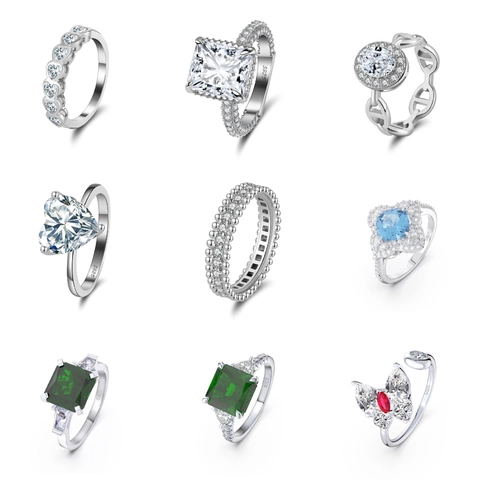 Luxury 925 Sterling Silver Zirconia Ring For Women Elegant Geometric Cut Rhinestone Finger Ring Fashion Jewelry Gift