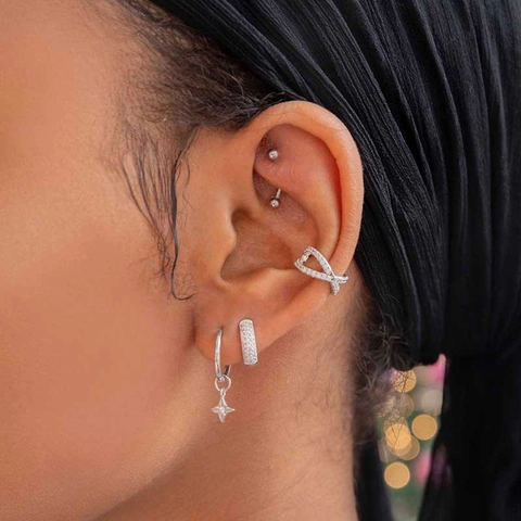 Copper Ear Cuff Zirconia Criss Cross Twisted Double Layer Non Piercing Clip On Earrings Elegant Jewelry For Women