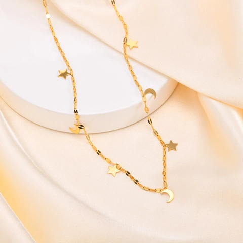 Ster Maan Hanger Ketting Roestvrij Staal Verguld Minimalistische Hemelse Sieraden Mode Accessoires Voor Dames