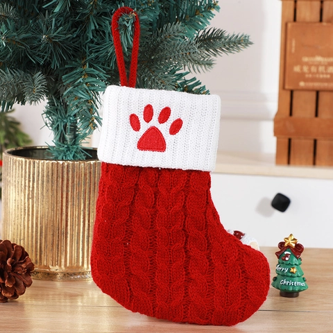 Christmas Stockings Knit Initial Letter Embroidered Red White Cable Pattern Hanging Decorations Holiday Party Home Ornaments