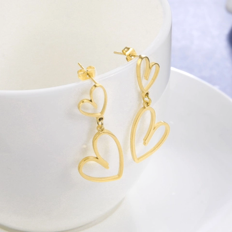 18K Gold Plated Stainless Steel Hollow Heart Drop Earrings Dainty Silver Steel Heart Stud Earrings For Women Fashion Jewelry
