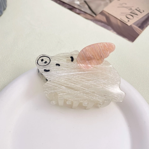 Molletta Per Capelli Maialino Volante Carino Acetato Cartone Animato Animale Fermaglio Squalo Con Ali Accessorio Per Capelli