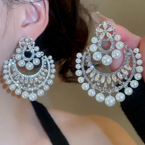 Orecchini Lampadario Con Künstliche Perle Vintage Per Donna Con Design Fiore Strass Perno In Argento Gioielli Eleganti