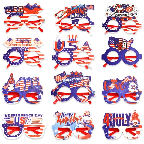 Independence Day Party Glasses Patriotic Red White Blue USA Stars And Stripes Glitter Plastic Eyewear Photo Props