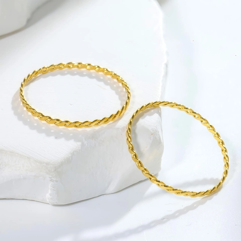 Anillo De Cuerda Trenzada Minimalista Acero Inoxidable Delgado Apilable Joyería Chapada En Oro Mujer