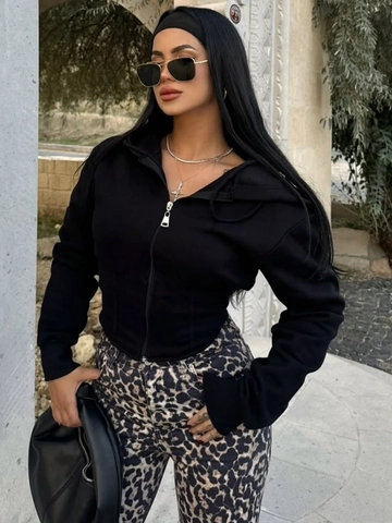 Women Cropped Zip Up Hoodie Polyester Spandex Corset Waist Design Long Sleeve Streetwear Sweatshirt Top
