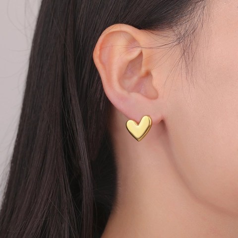 Minimalist Puffy Heart Stud Earrings 304 Stainless Steel 18K Gold Plated 3D High Polish Mirror Finish Jewelry For Women