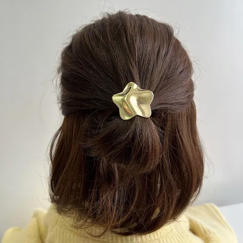 Elastic Hair Ties Minimalist Alloy Geometric Heart Star Round Triangle Retro Metal Hair Ropes For Women Ponytail Holder