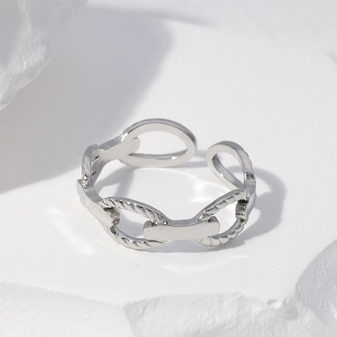 Anello Aperto Regolabile In Acciaio Inossidabile Con Maglia Di Catena Gioielli Di Moda Per Donna