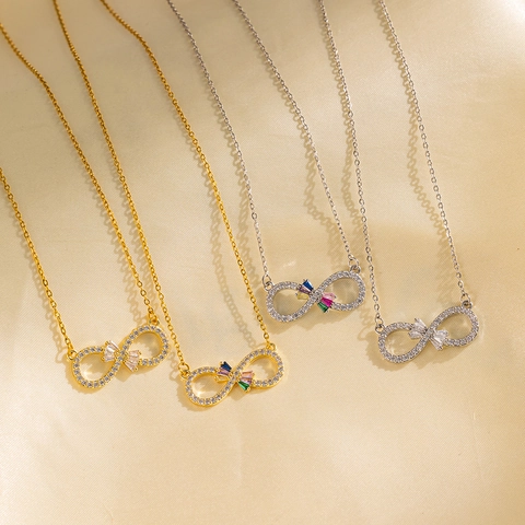 Titaniumstaal Oneindigheidssymbool Hanger Halsketting Voor Dames Strass Strik Ingelegde Elegante Mode Sieraden Goud Zilver