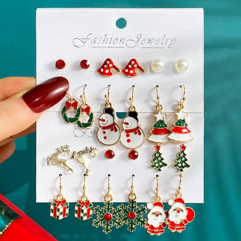 Weihnachts Ohrringe Legierung Emaille Strass Künstliche Perle Weihnachtsmann Rentier Festliche Party Edelstahl Ohrstecker