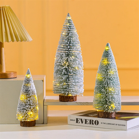 Mini Sapin De Noël Décoration De Table Flocage Neige Pin Avec Socle En Bois Pour Décoration Festive