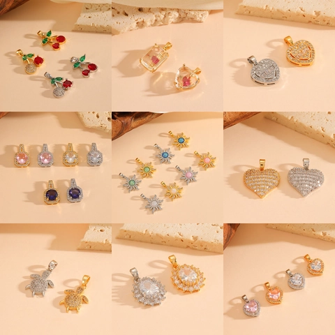 Copper Jewelry Pendants Gold Silver Plated Zircon Inlaid Cherry Heart Sun Design Minimalist Elegant Women Charms Accessories