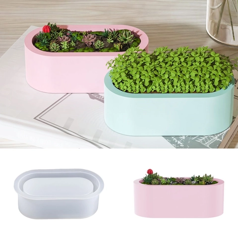 Oval Rectangular Silicone Mold For DIY Succulent Flower Pot Resin Epoxy Plaster Storage Box Candle Cup Handmade