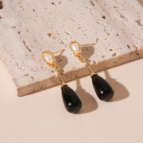 Pendientes De Gota De Agua Estilo Francés Vintage Aleación Resina Perla Artificial De Imitación Con Poste De Plata Elegantes Para Mujer