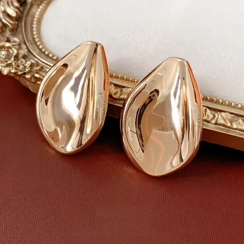 Large Waterdrop Teardrop Earrings Alloy With Silver Earring Post Gold Plated High Polish Minimalist Chunky For Women