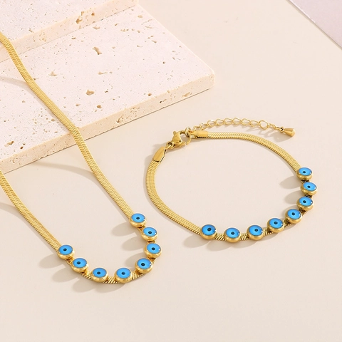 Evil Eye Halskette Und Armband Edelstahl Blaue Augen Schlangenknochenkette Modeschmuck Für Damen Glücksbringer