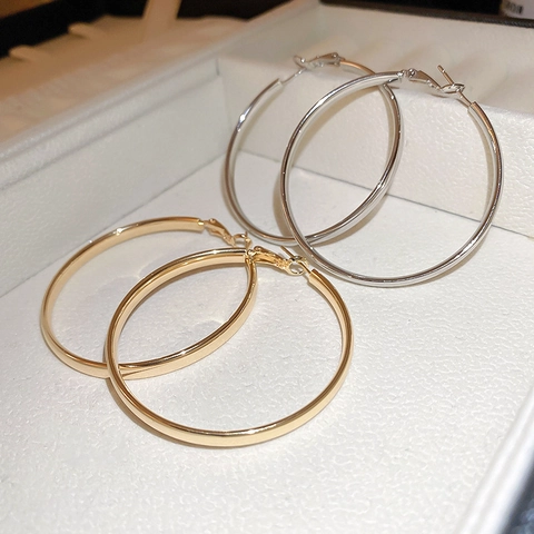 Orecchini A Cerchio Geometrici In Metallo Grande Con Perno In Argento Gioielli Di Moda Minimalisti Per Donna