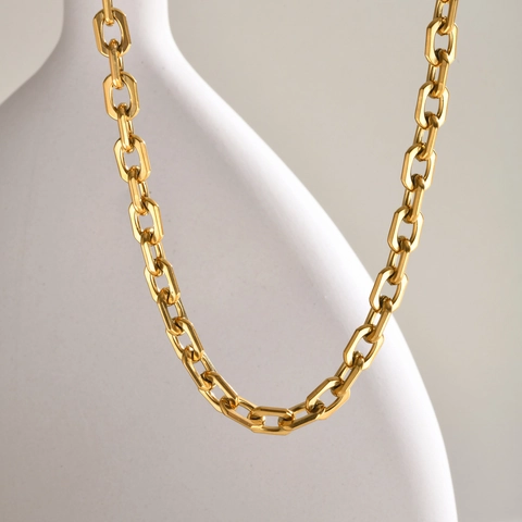 Collar Y Pulsera Minimalistas De Acero Inoxidable Chapado En Oro De 18K Cadena Clip Para Mujer Joyería De Moda