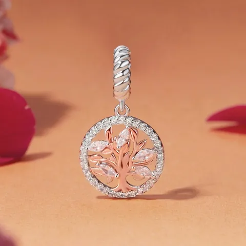 925 Sterling Silver Tree Of Life Pendant For Women Rose Gold Plated Round Hollow Cubic Zirconia Jewelry Charm